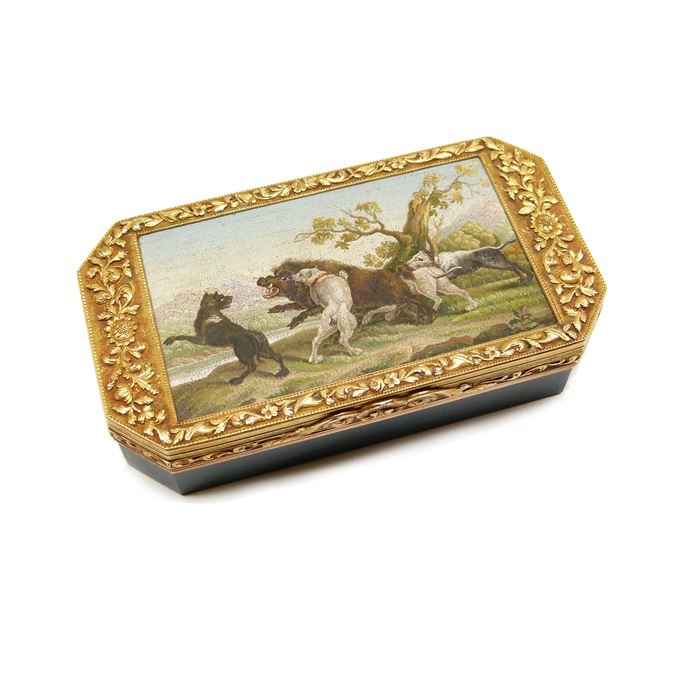 Early 19th century micromosaic and gold mounted bloodstone box, the mosaic, Rome c.1810, the box probably Vienna c.1820, | MasterArt